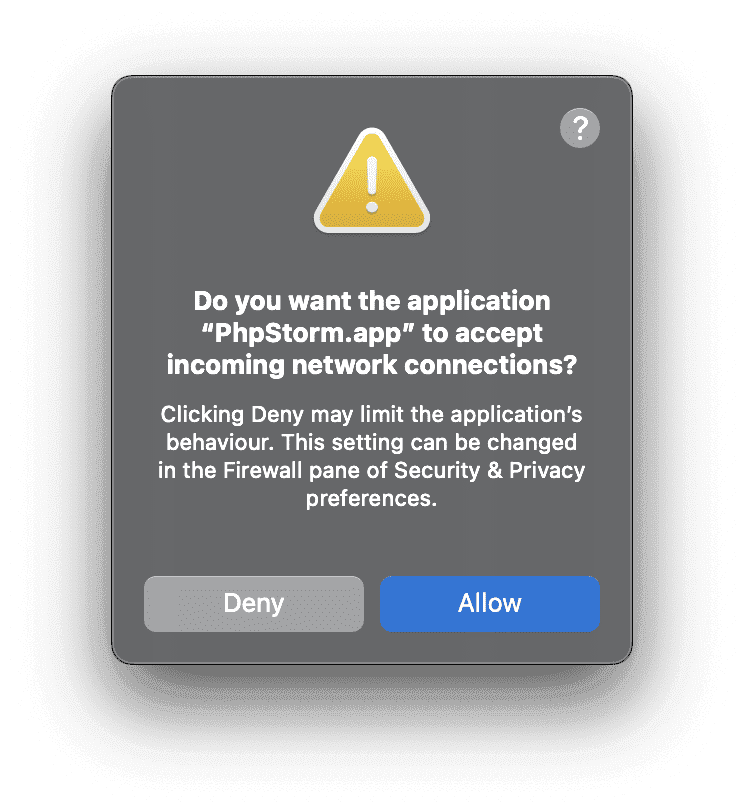 PhpStorm allow network popup